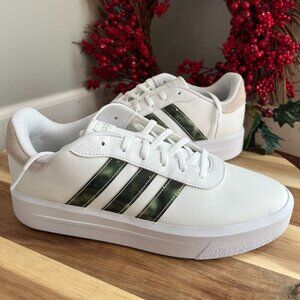 Adidas Womens Court Platform Skateboarding Shoes Sz 9.5 White Linen Green